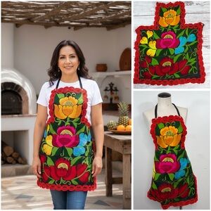 Colorful Mexican Embroidered Zinacantan Floral Apron